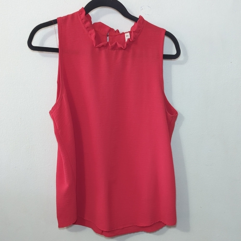 MTS Sleeveless Red Chiffon Blouse with Ruffle Neckline Women's Size Large